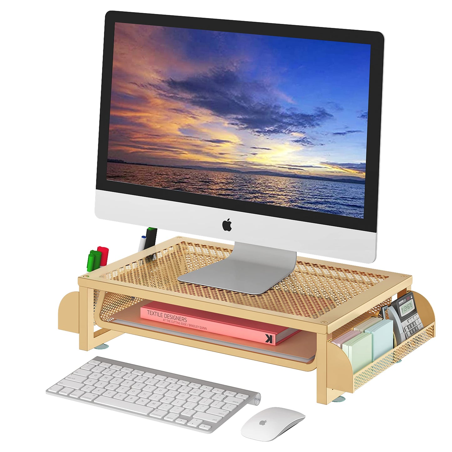 Simple Trending Metal Monitor Riser Stand and Computer Desk Organizer with Drawer