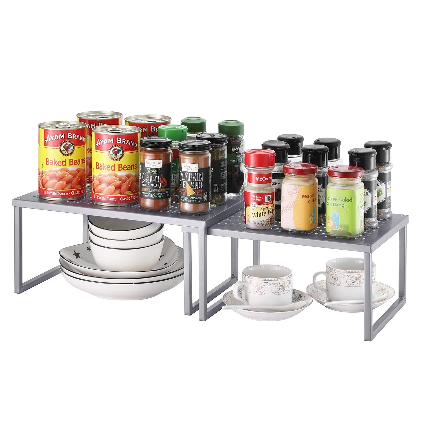 2 Pack- Simple Trending Cabinet Shelf Organizer, Kitchen Counter Shelf Rack for Pantry Organization, Expandable Stackable