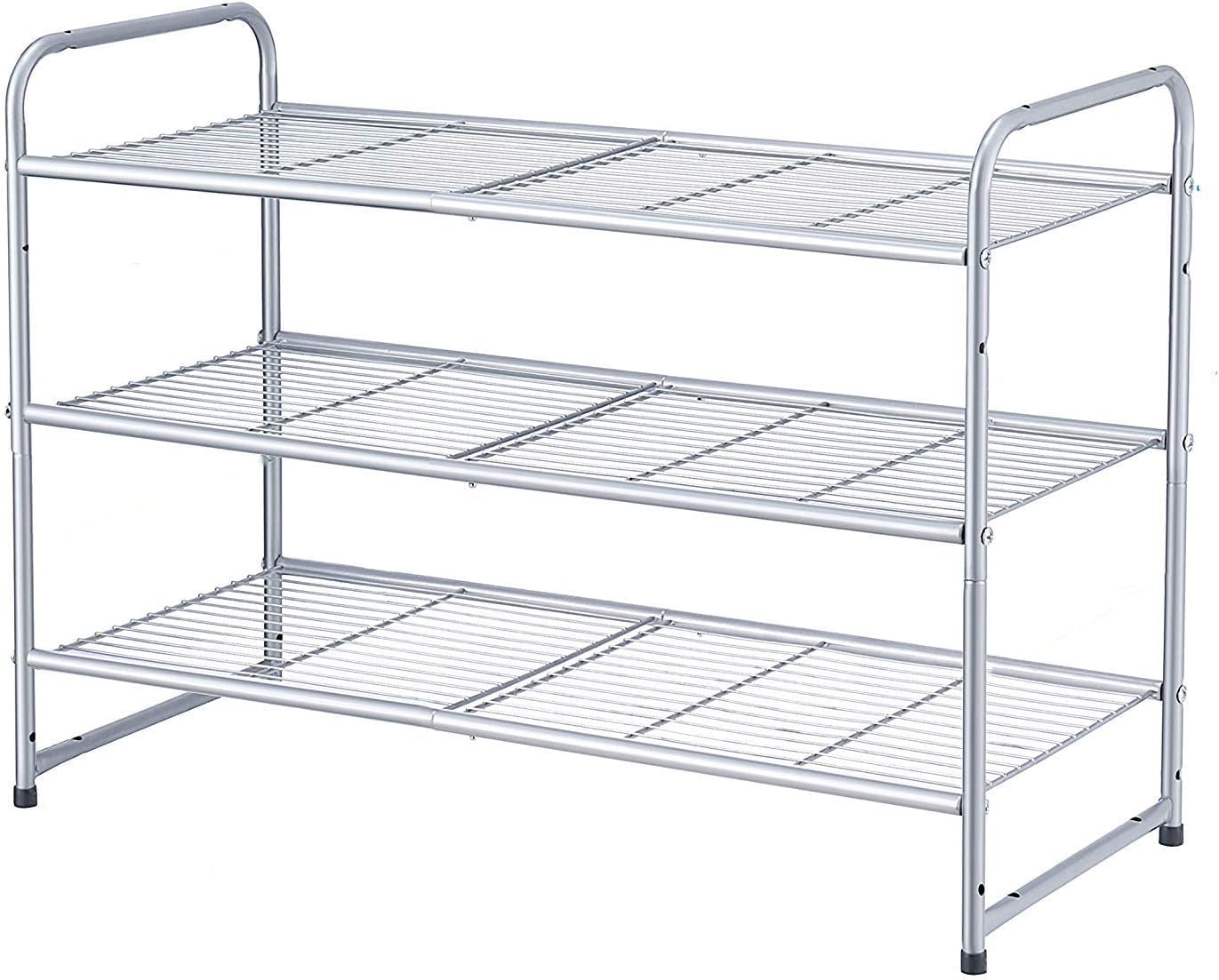 Simple Trending 3-Tier Stackable Shoe Rack, Expandable & Adjustable Shoe Shelf Storage Organizer, Wire Grid, Bronze