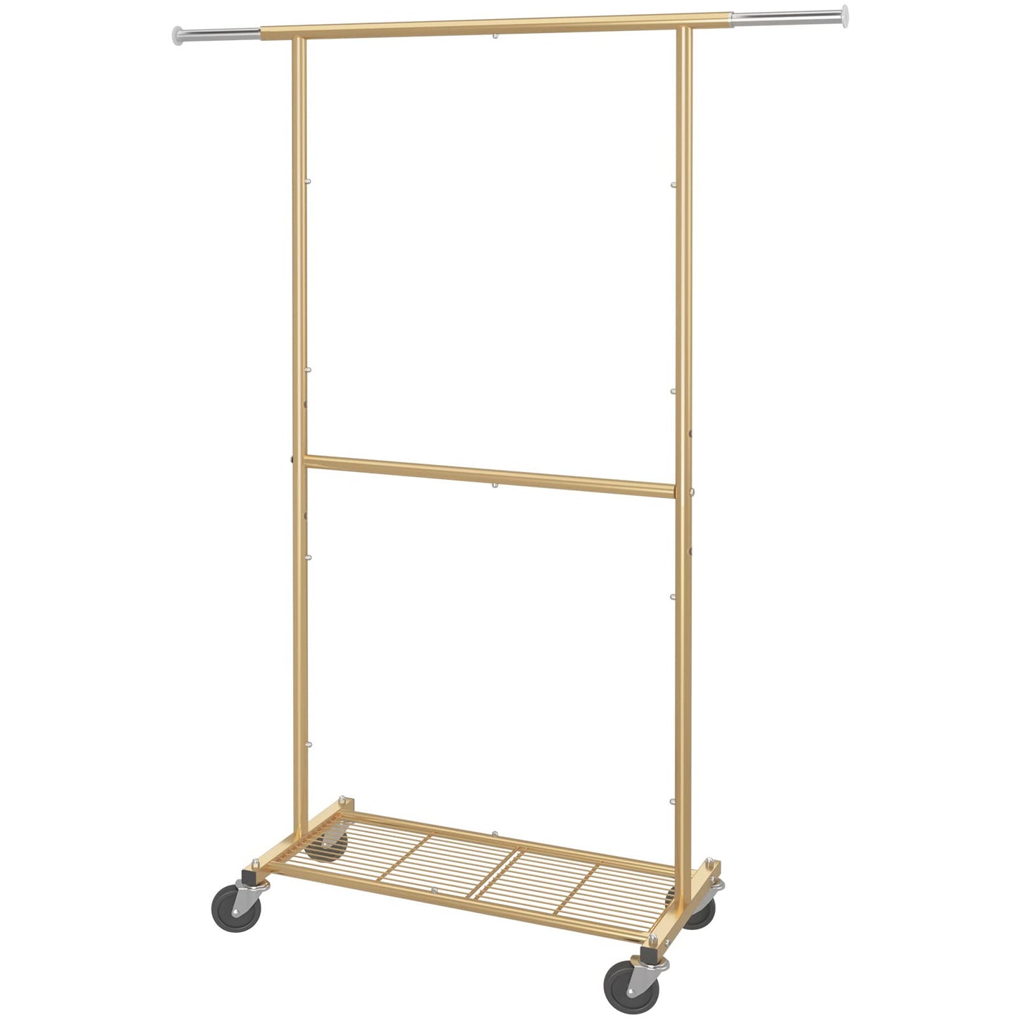 Simple Trending Standard Clothing Garment Rack, Rolling Clothes Organizer with Wheels and Bottom Shelves