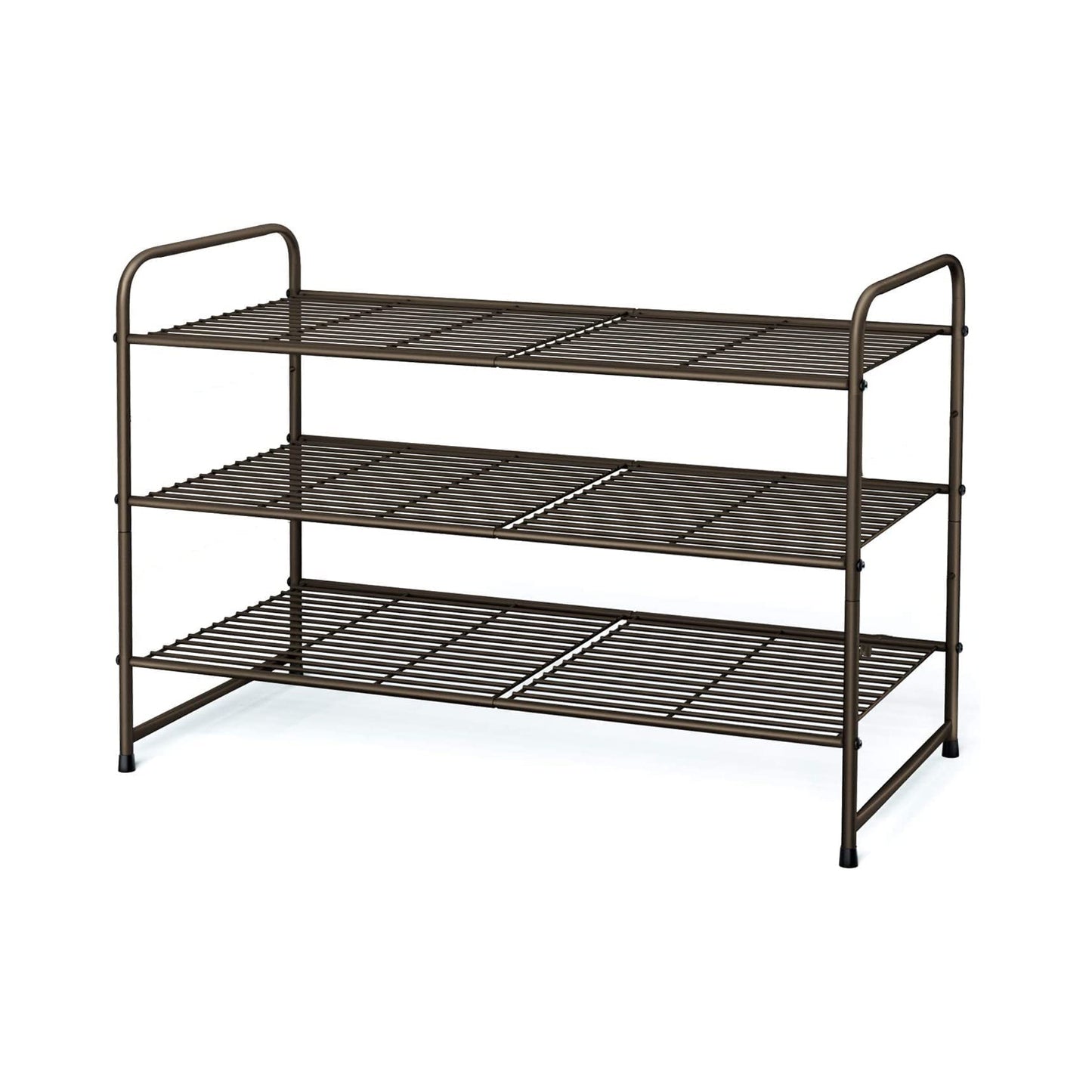 Simple Trending 3-Tier Stackable Shoe Rack, Expandable & Adjustable Shoe Shelf Storage Organizer, Wire Grid, Bronze