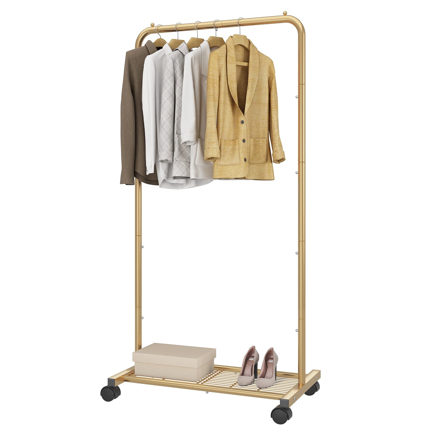 Simple Trending Standard Clothes Garment Rack, Clothing Rolling Rack with Mesh Storage Shelf on Wheels