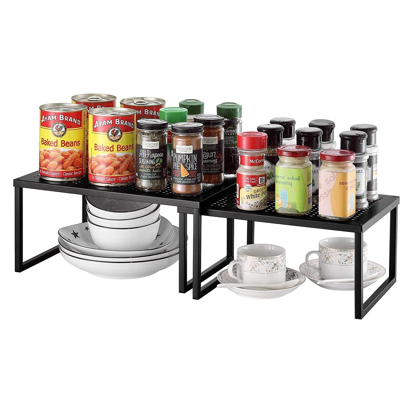 2 Pack- Simple Trending Cabinet Shelf Organizer, Kitchen Counter Shelf Rack for Pantry Organization, Expandable Stackable