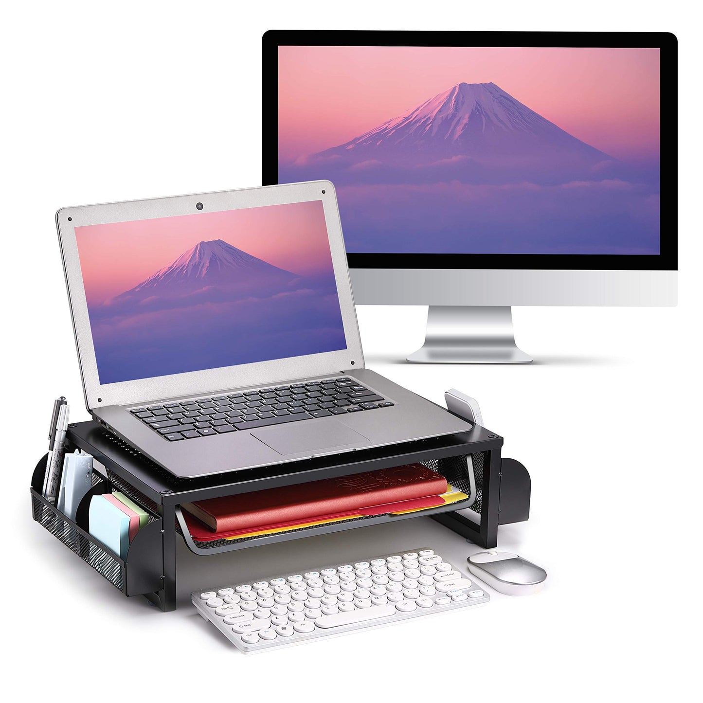 Simple Trending Metal Monitor Riser Stand and Computer Desk Organizer with Drawer