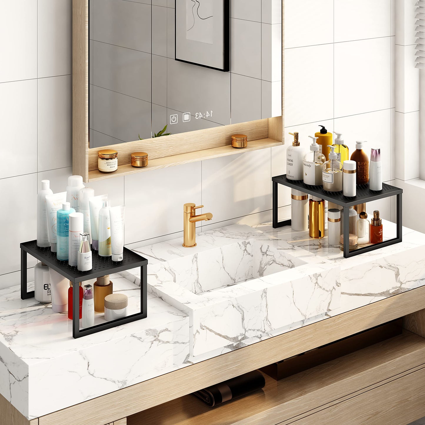 2 Pack- Simple Trending Cabinet Shelf Organizer, Kitchen Counter Shelf Rack for Pantry Organization, Expandable Stackable