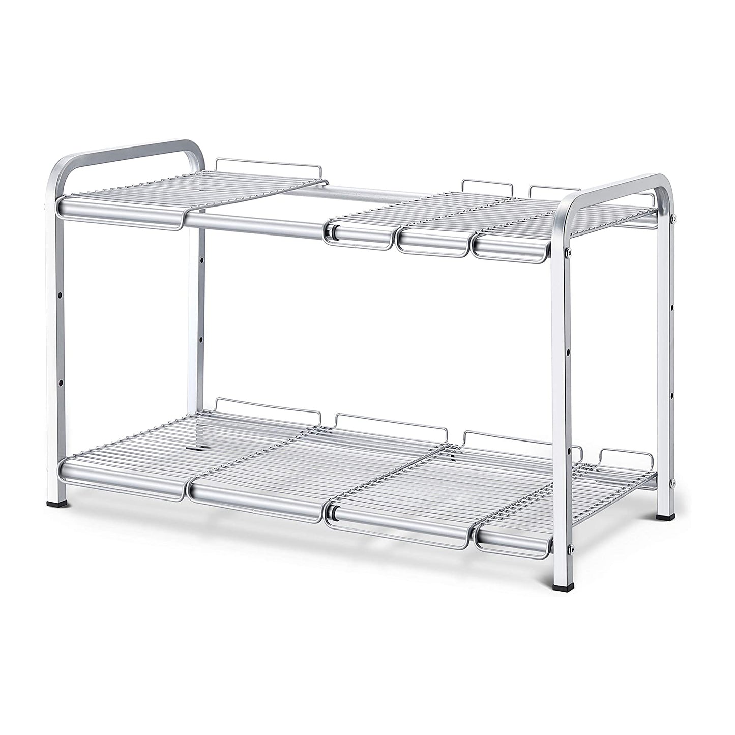 Simple Trending 2 Tier Under Sink Expandable Cabinet Shelf Organizer Rack for Kitchen Bathroom Storage, Silver