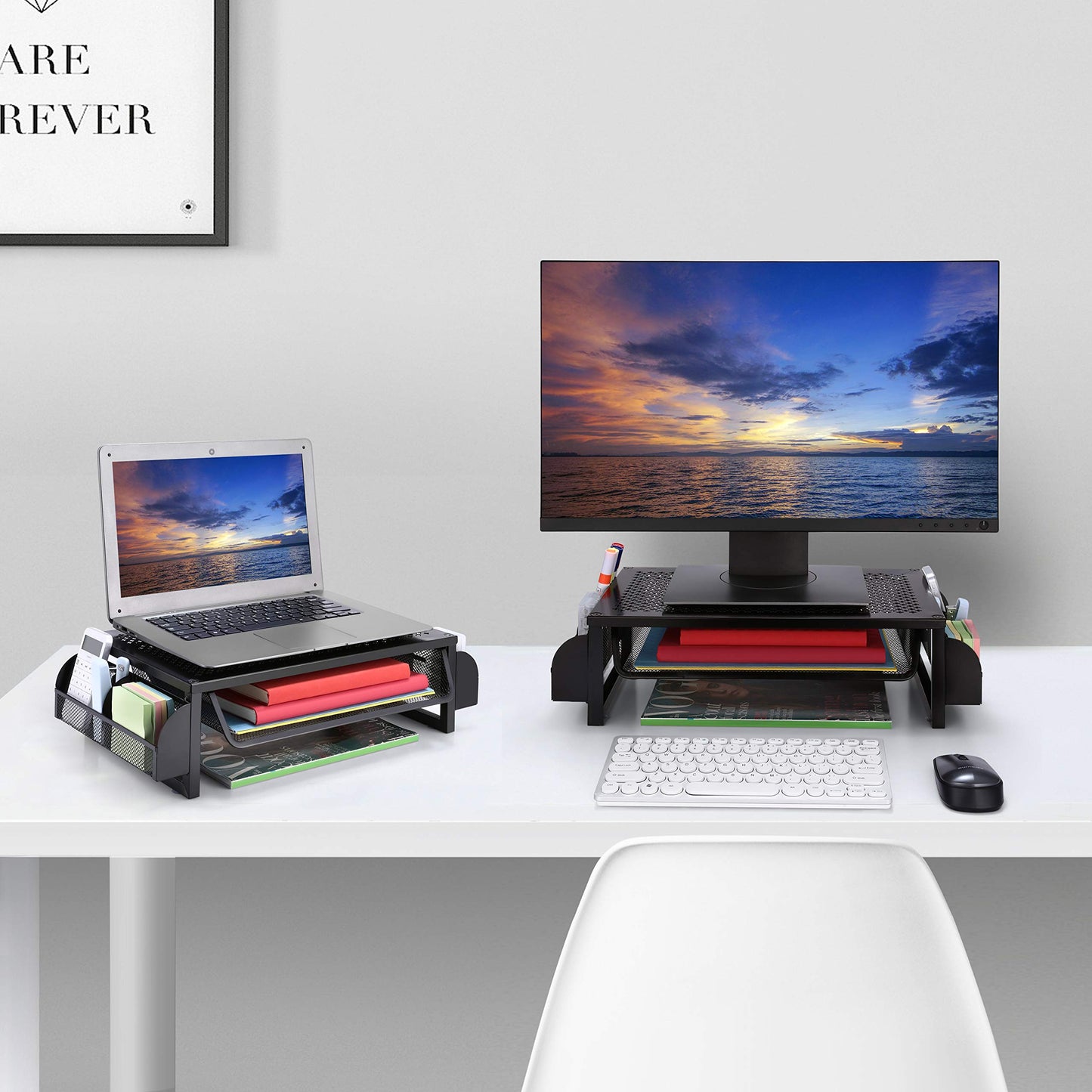 Simple Trending Metal Monitor Riser Stand and Computer Desk Organizer with Drawer