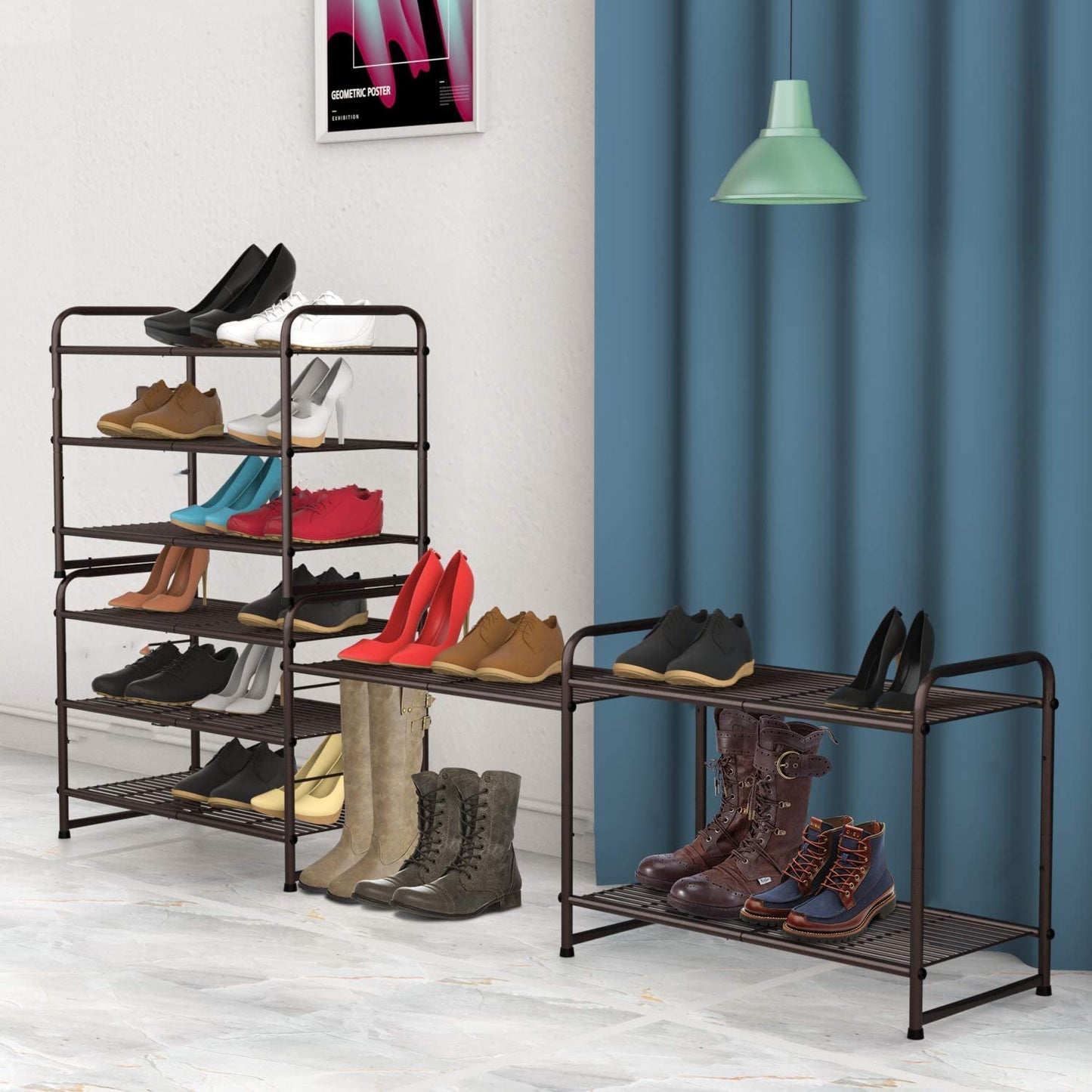Simple Trending 3-Tier Stackable Shoe Rack, Expandable & Adjustable Shoe  Shelf Storage Organizer, Wire Grid, Black