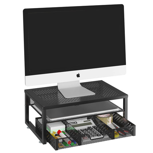 Simple Trending-Metal Monitor Stand Riser and Computer Desk Organizer with Drawer for Laptop, Computer, iMac