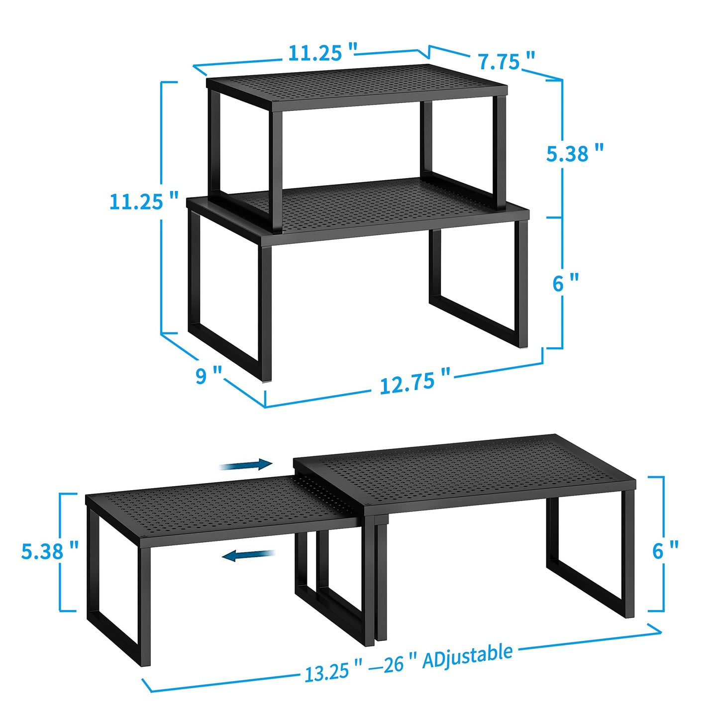 2 Pack- Simple Trending Cabinet Shelf Organizer, Kitchen Counter Shelf Rack for Pantry Organization, Expandable Stackable