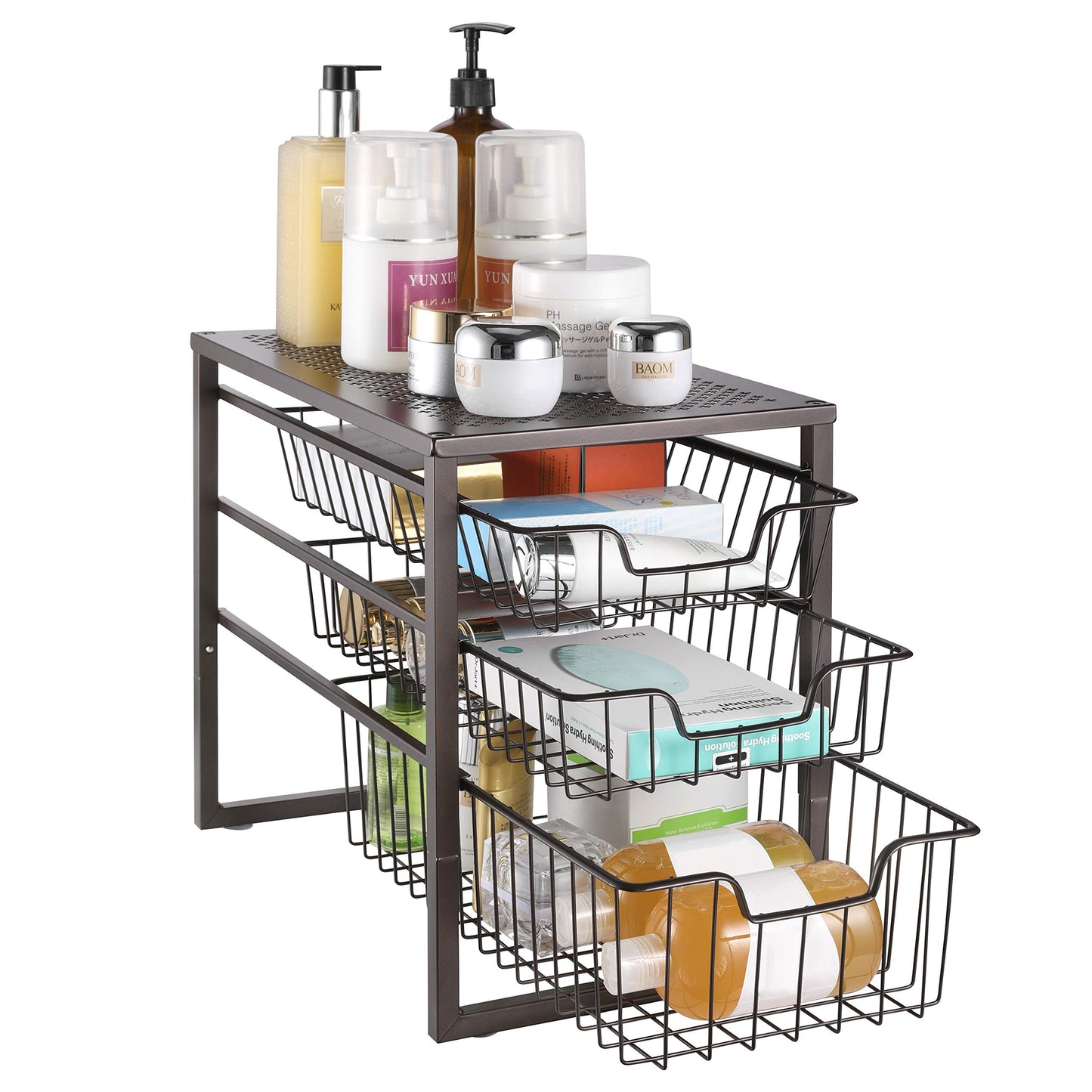 2-Tier Under Sink Storage Basket Organiser Multi Purpose Office Bathroom  Kitchen