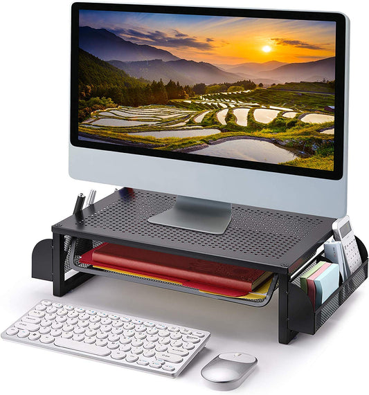 Simple Trending Metal Monitor Riser Stand and Computer Desk Organizer with Drawer