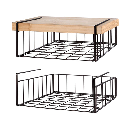 SimpleTrending Under Cabinet Organizer Shelf, 2 Pack Wire Rack Hanging Storage Baskets for Kitchen Pantry