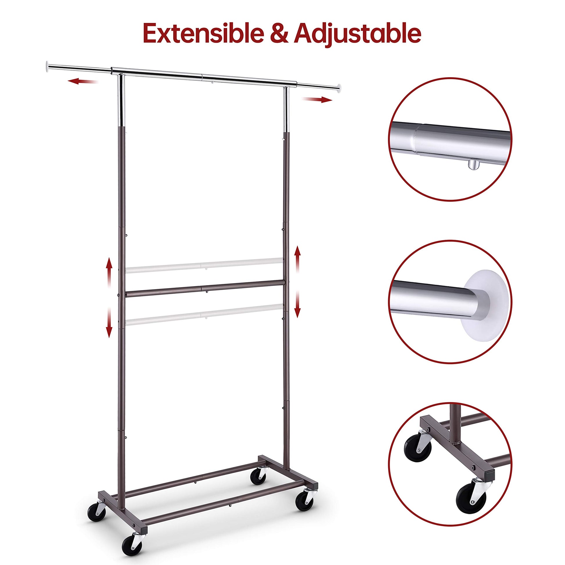 Simple Trending Double Rod Clothing Garment Rack, Rolling Clothes Orga