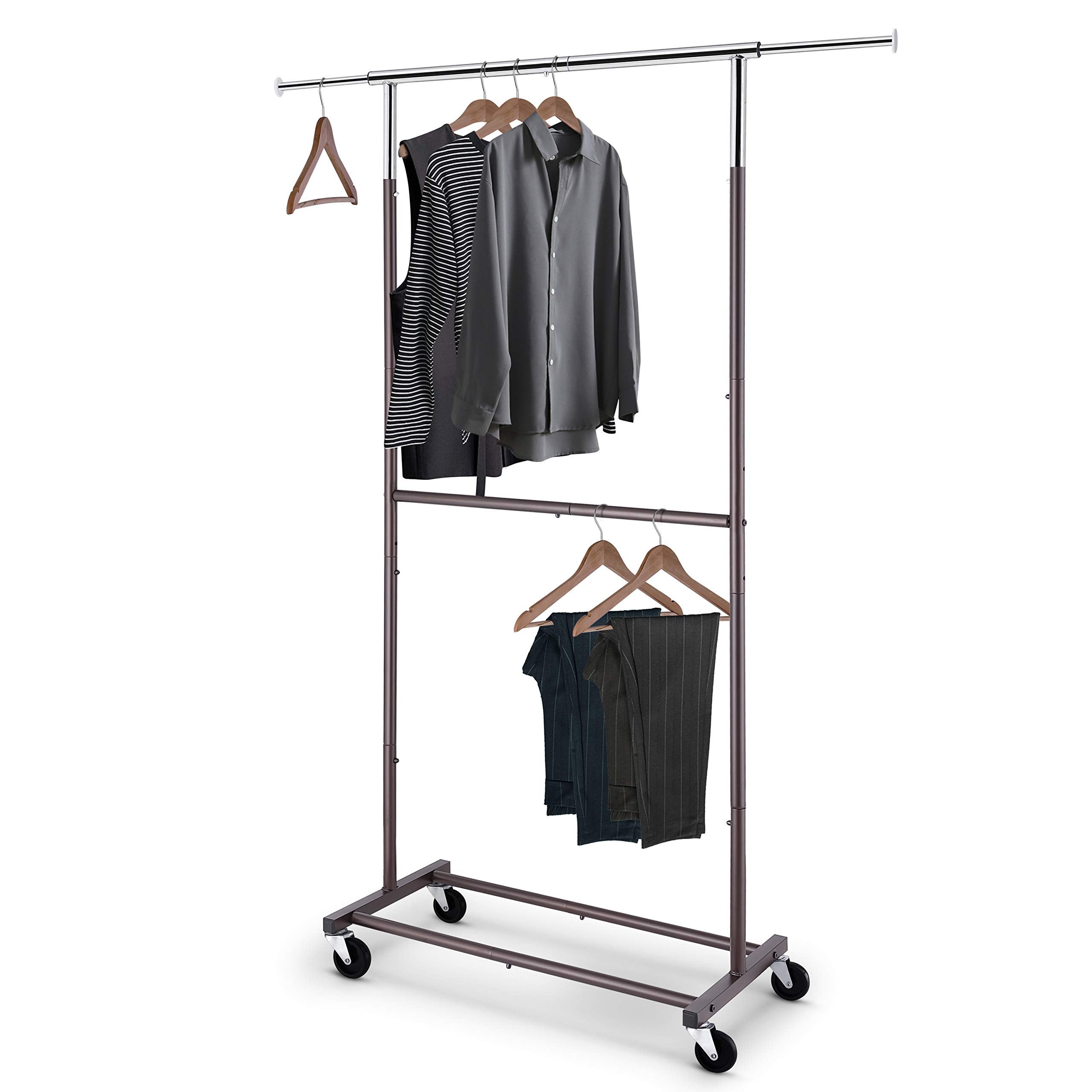 Simple Trending Rack Simple Trending Double Rod Clothing Garment Rack, Rolling Clothes Orga
