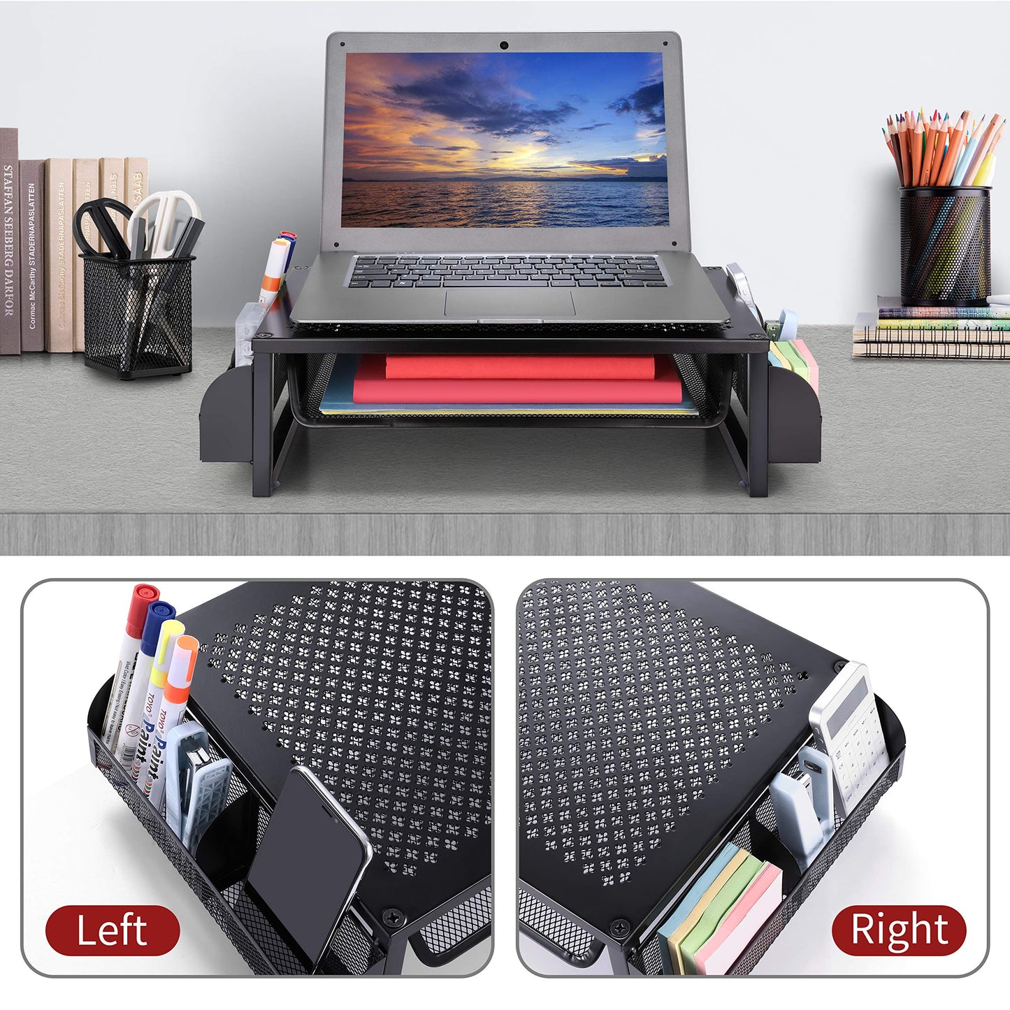 Simple Trending Metal Monitor Riser Stand and Computer Desk Organizer with Drawer