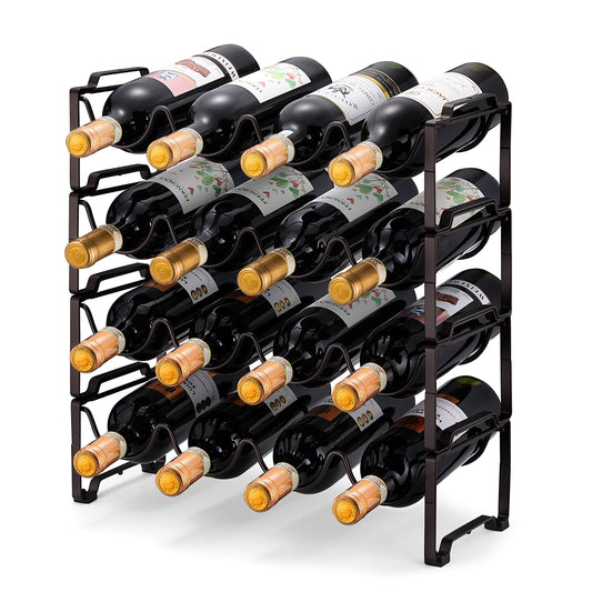 Simple Trending 4-Tier Stackable Wine Rack, Standing Bottles Holder Organizer, Wine Storage Shelf, Towel Rack for Kitchen Pantry Cabinet, Hold 16 Bottles