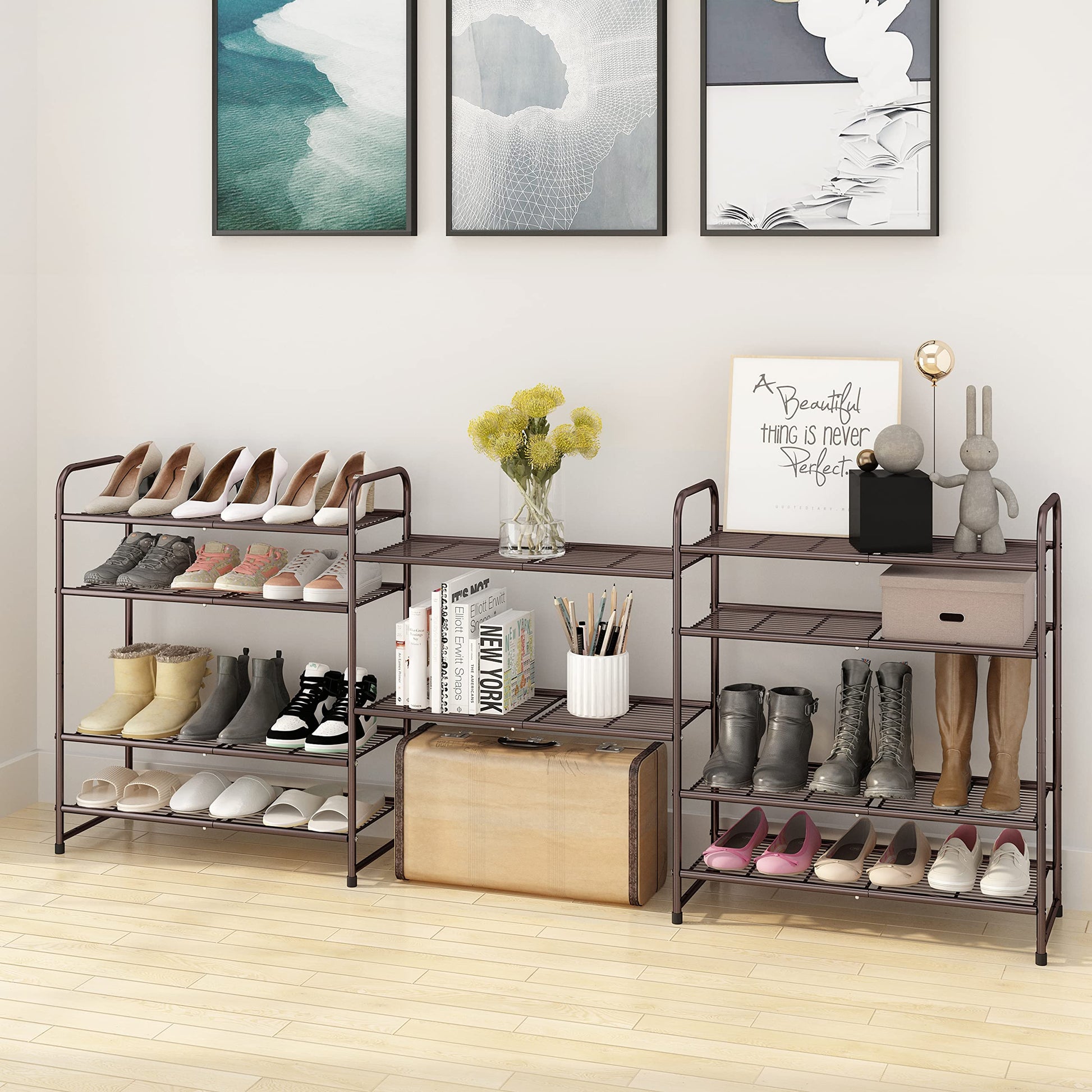 4-tier Expandable Shoe Rack,adjustable And Stackable Shoe Shelf