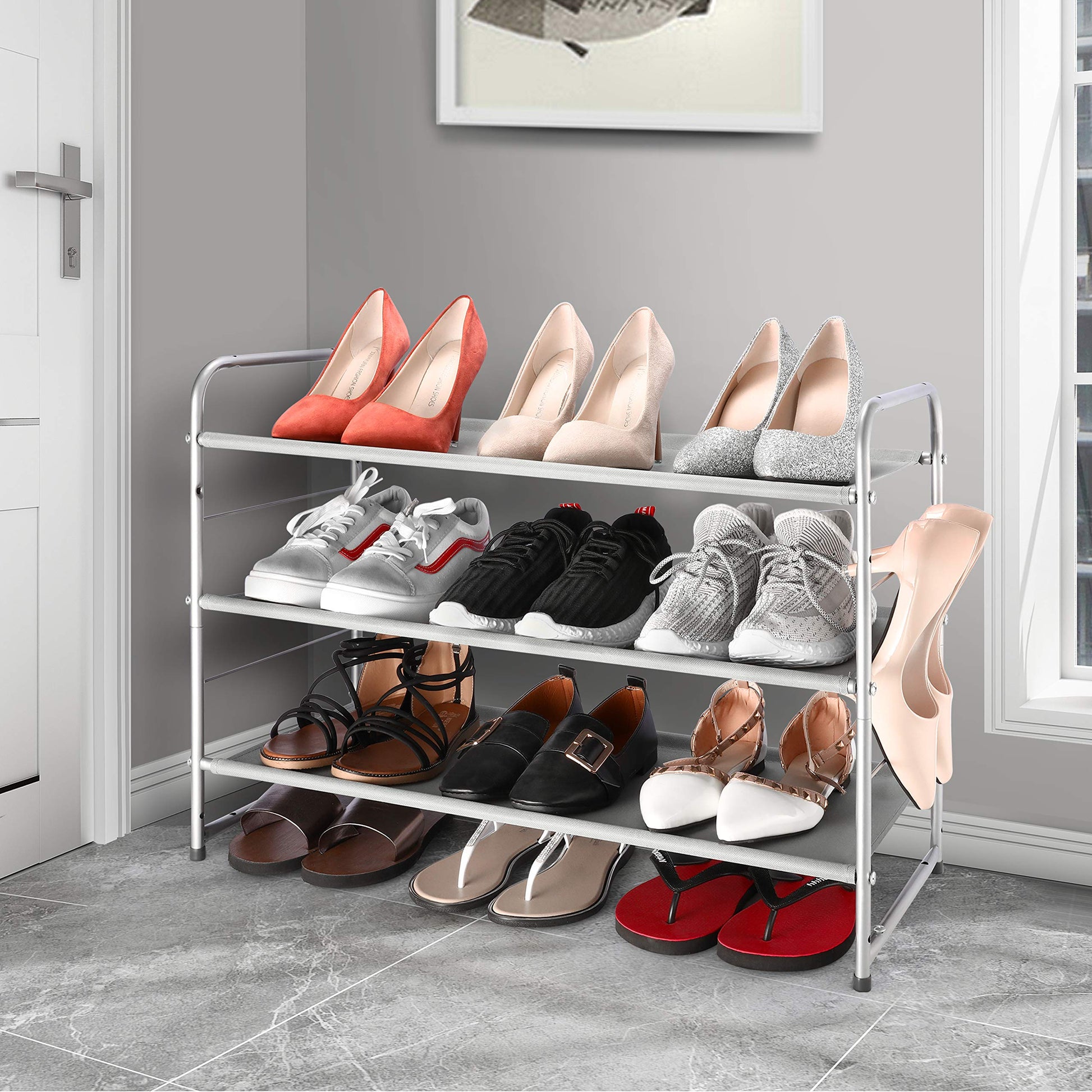 Simple Trending 3-Tier Stackable Shoe Rack, Expandable & Adjustable Fabric Shoe  Shelf Storage Organizer, Bronze